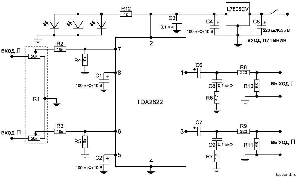 Tda2822 схема включения