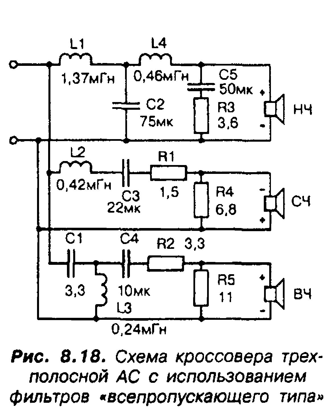 Схема 3 полосной акустической системы