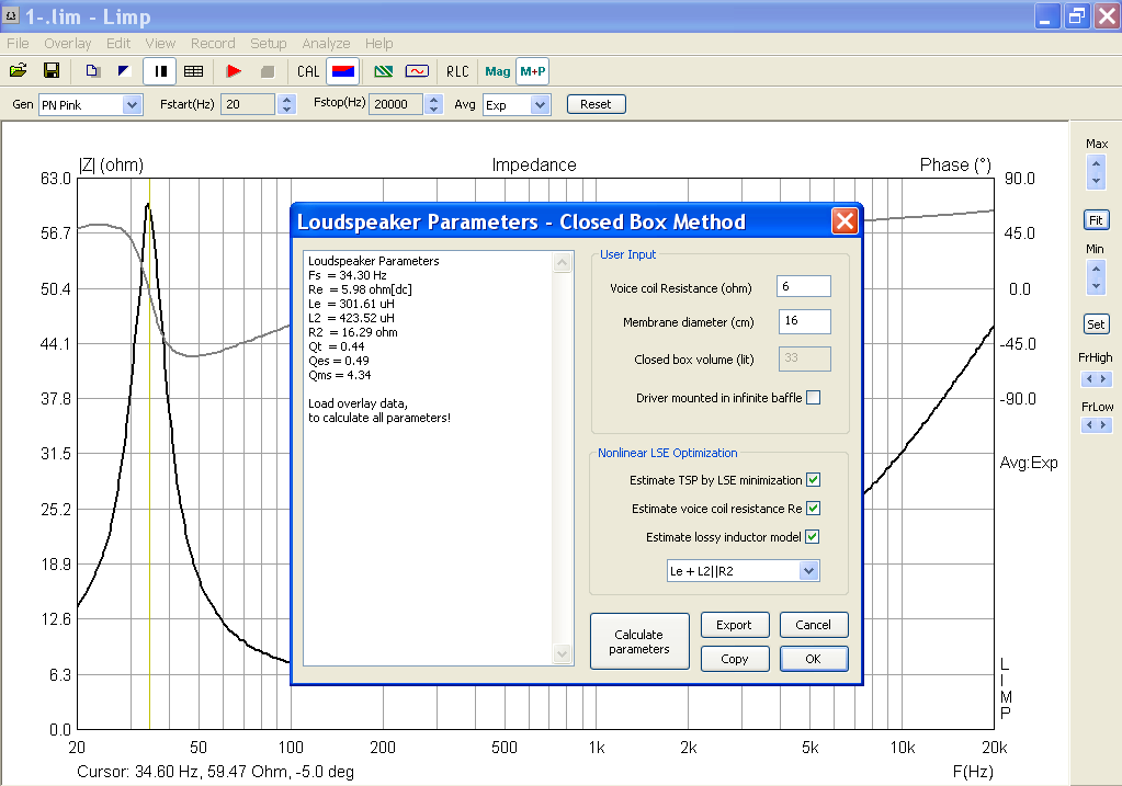 LIMP software - измерение параметров Тиля-Смолла